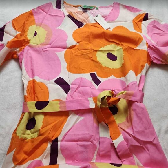 New women's 12 Marimekko x Anthropologie Kemut Unikko poplin belted midi dress - Picture 6 of 11